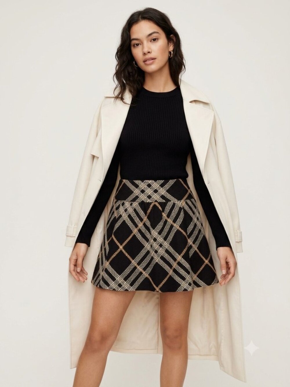 Burberry Blue Label Black Plaid Circle Skirt Mini Wool Luxury Designer 0704